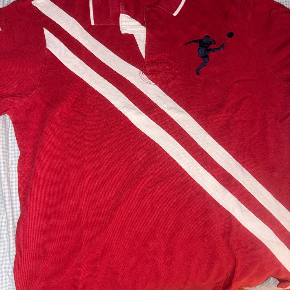 Vintage Red Polo Shirt with White Stripes